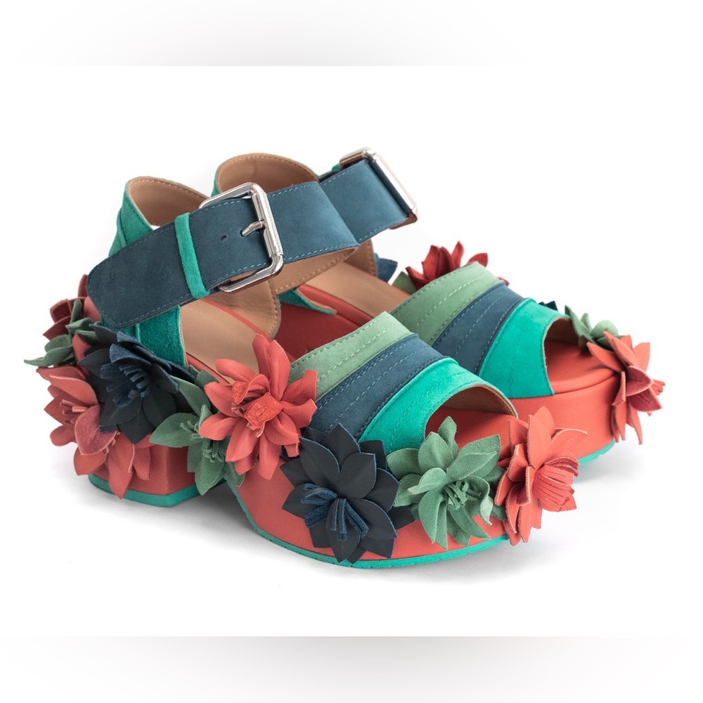John Fluevog “Eve” Platform Sandals with Flowers